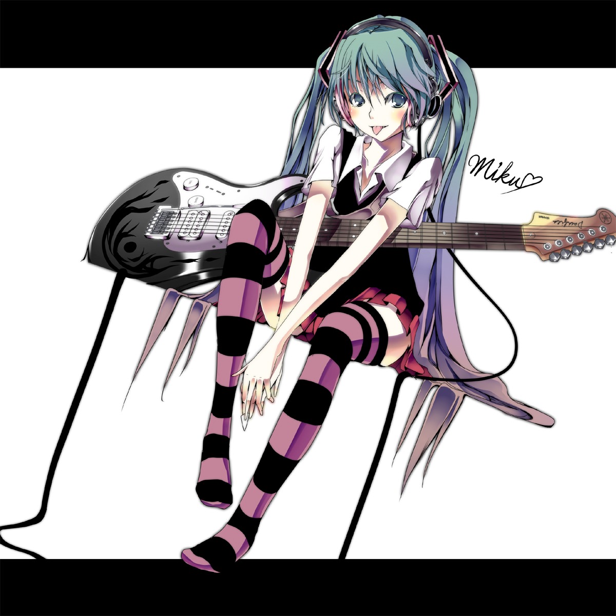 Gumitaroo Vocaloid Hatsune Miku Guitar Thighhighs 126615 Yande Re